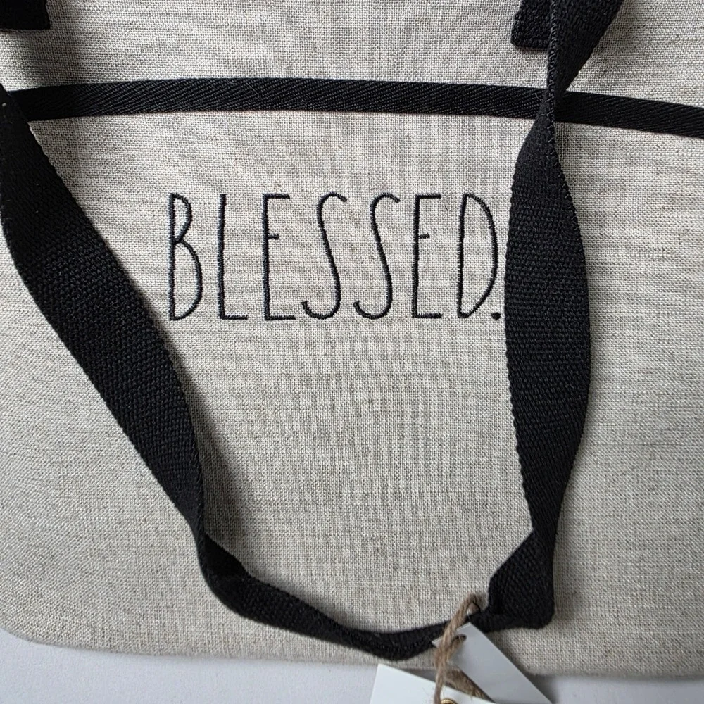 Rae Dunn Insulated Tote Bag Large Linen Beige Blessed Farmhouse Lined Cooler Bag